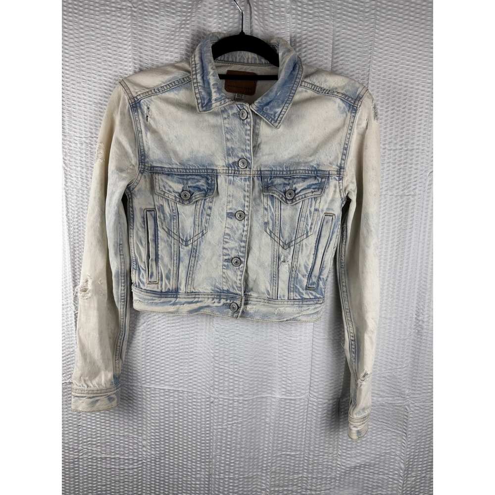 American Eagle Women's XL Distressed Washed Jean Jacket Cropped size XS - Picture 1 of 6
